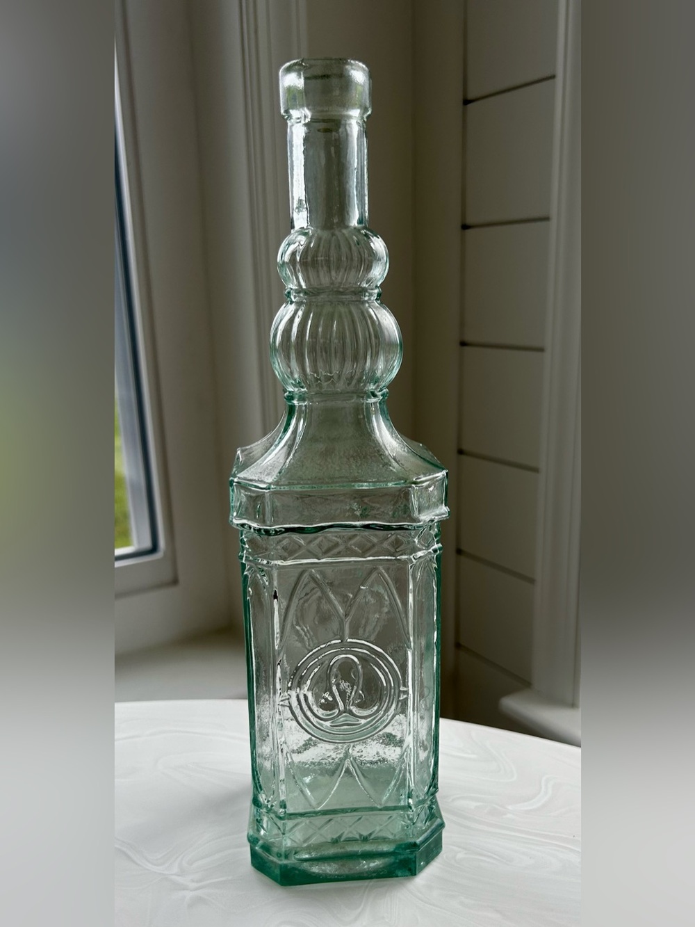 Vintage 1970s Couronne Company Green 11in Glass Bottle Decanter Restyle!